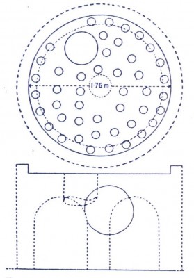 Fig.2: Top and section drawing of a typical kiln in Sousa (Forbes R. J. 1966).